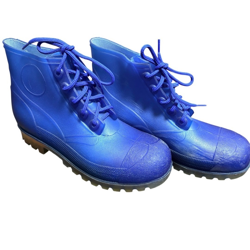 Ziv-Arit Rain Boots Mens 8 Blue Good Vintage Lace Up Waterproof Jelly Lug Sole